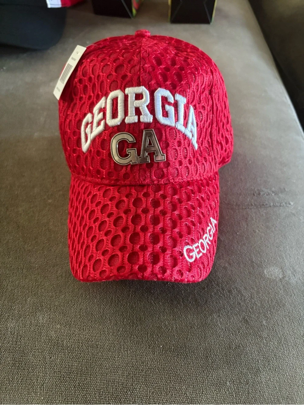 Georgia Red Mesh Baseball Cap with Embroidered GA Patch